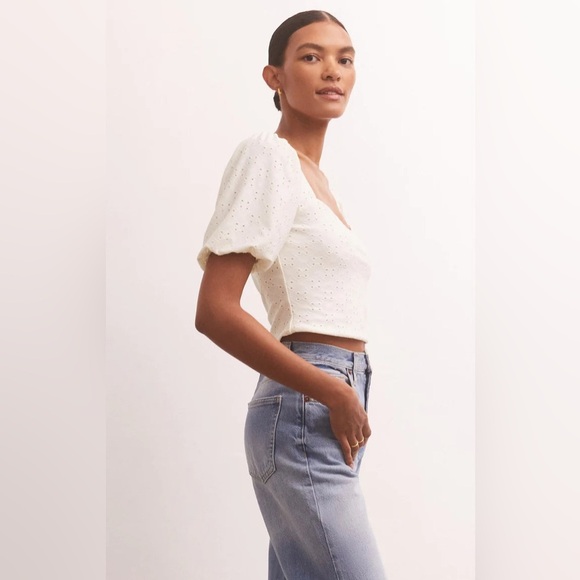 Z Supply Mae Knit Eyelet Cropped Top Off White Size Small - Picture 2 of 8